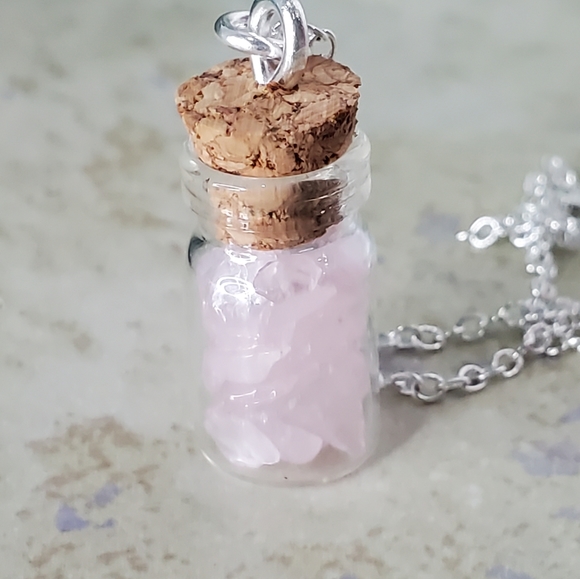 Closet Closing! Genuine Rose Quartz Itty Bitty Pixie Bottle Necklace - Picture 2 of 10